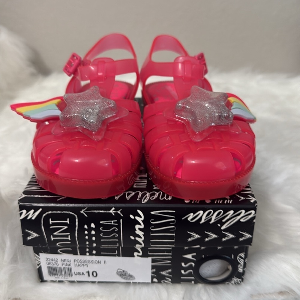 New! Mini‎ Melissa Possession II Pink Happy Rainbow Shooting Star Sandals sz 10